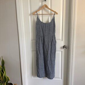 Quince Gingham Linen Spaghetti Strap Midi Dress, Size Small
